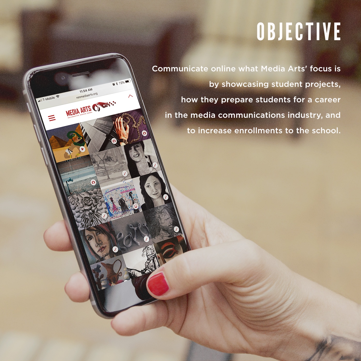Media Arts School Website on Mobile Phone